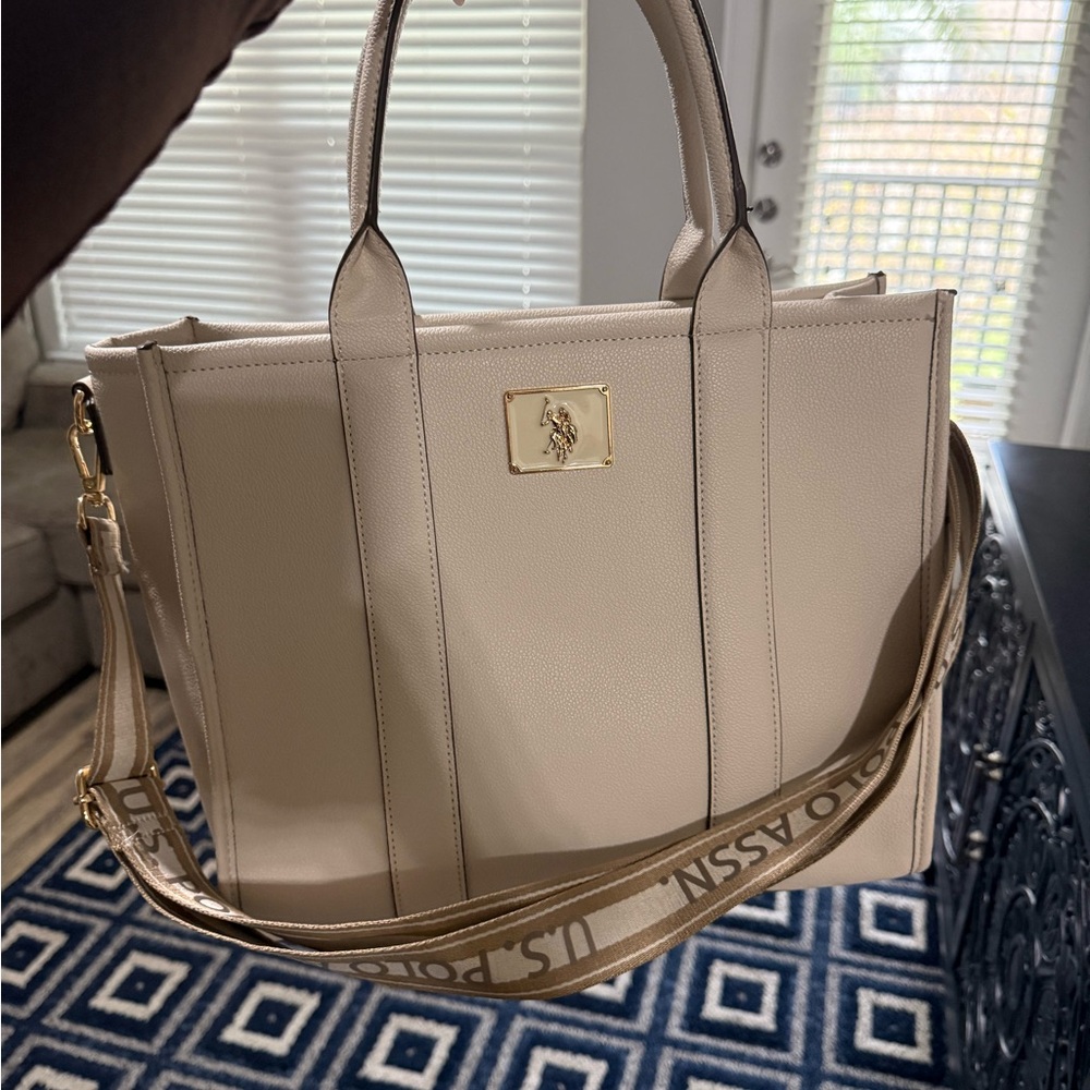 U.S. Polo Assn. Cream Structured Tote with Branded Strap - Picture 3 of 5